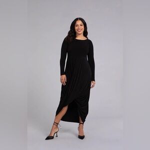 Sympli Swag Drape Midi new Navy Blue 3/4 Sleeves Asymmetrical Casual Dress Sz 10